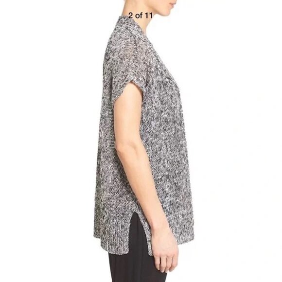 Eileen Fisher - Cap Sleeve, Open Front Cardigan in Melange Linen Grain Twist - L - Picture 7 of 10